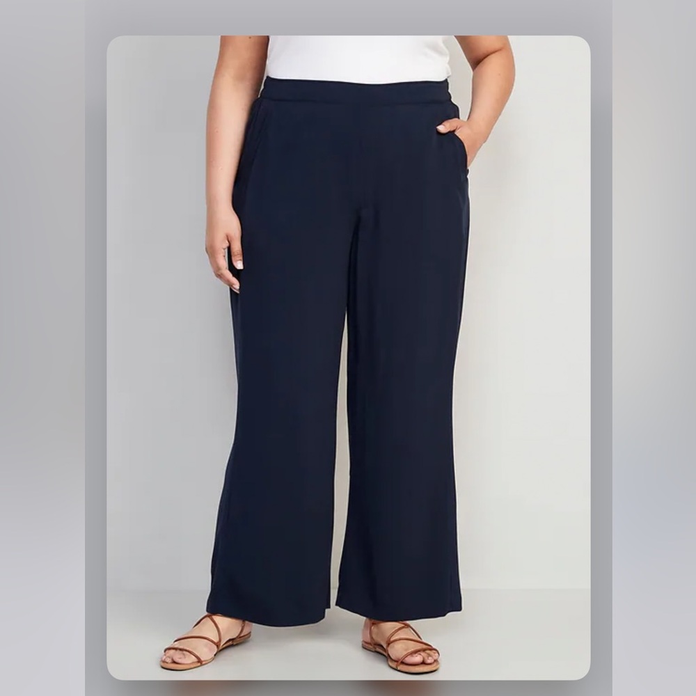 🌟 NWT Old Navy Dark Blue Wide-Leg ELASTIC WAIST Plus SZ 2XL High-Waisted Pants